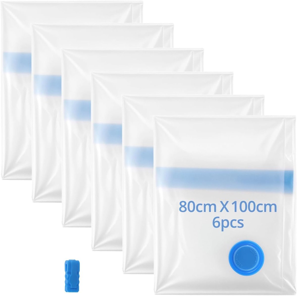 Ronte - Grote Vakuumzakken voor Kleding, 6 stuks 100x80cm - Opbergtassen voor Kleding, Bedlinnen, Koffers - Ruimtebesparend en Duurzaam.