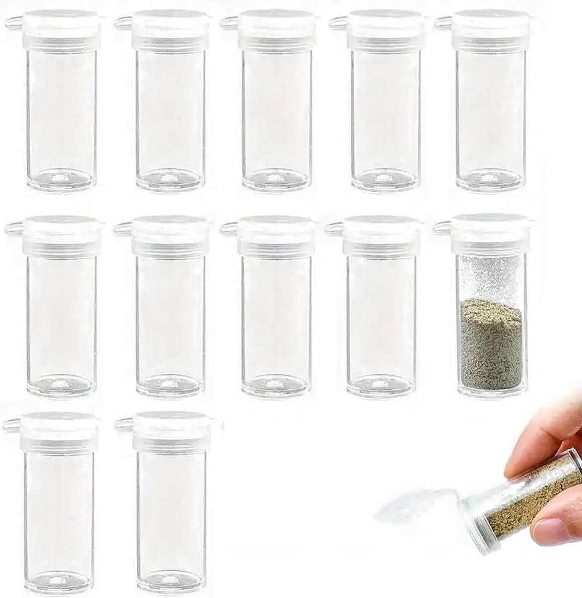 SnelShoppen - Zout en Peper Stel - Plastic, Extra Klein, Met Deksel, 10 ml, Verpakking van 12 - Ideaal voor Keuken, Picknick, Feestjes en Kinderen