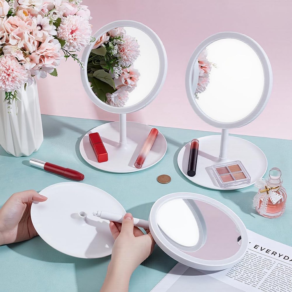 SnelShoppen - 10 Stuks Make-up Spiegel, Reisspiegel met Cosmetische Lade, Desk Mirrors voor Spa, Sleepover Accessoires, Verjaardag Feest Supplies, Tab