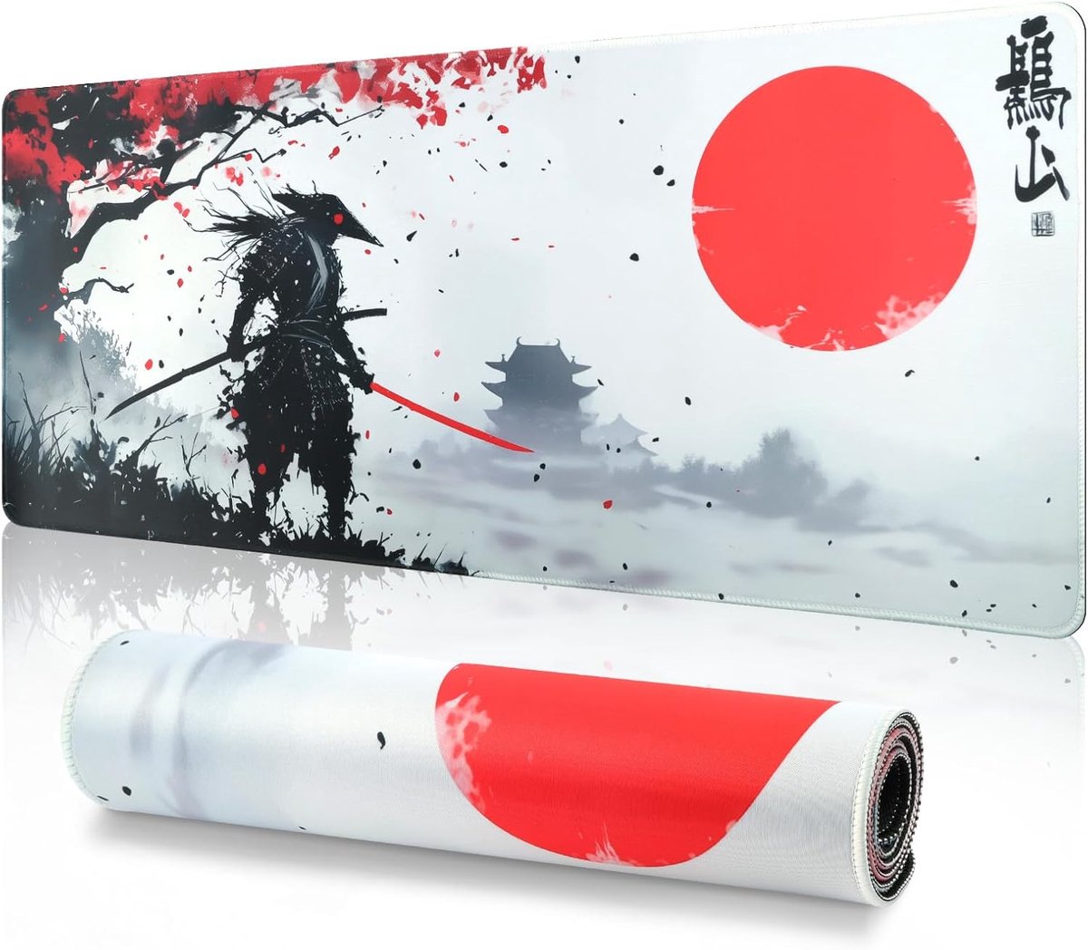 SnelShoppen - Grote Gaming Muismat 800x300mm, Waterdicht Bureau Pad met Antislip Onderkant en Gestikte Rand, Wit en Roze Hoge Bergen Pavilion