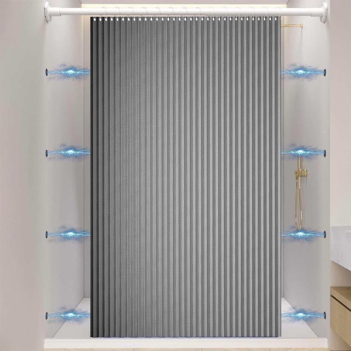 SnelShoppen - Waterdichte Vouwbare Douchegordijn met Magnetische Strip, Antimicrobieel, Luxe Linnen, Splashproof, 80x200cm, Grijs voor Badkamer