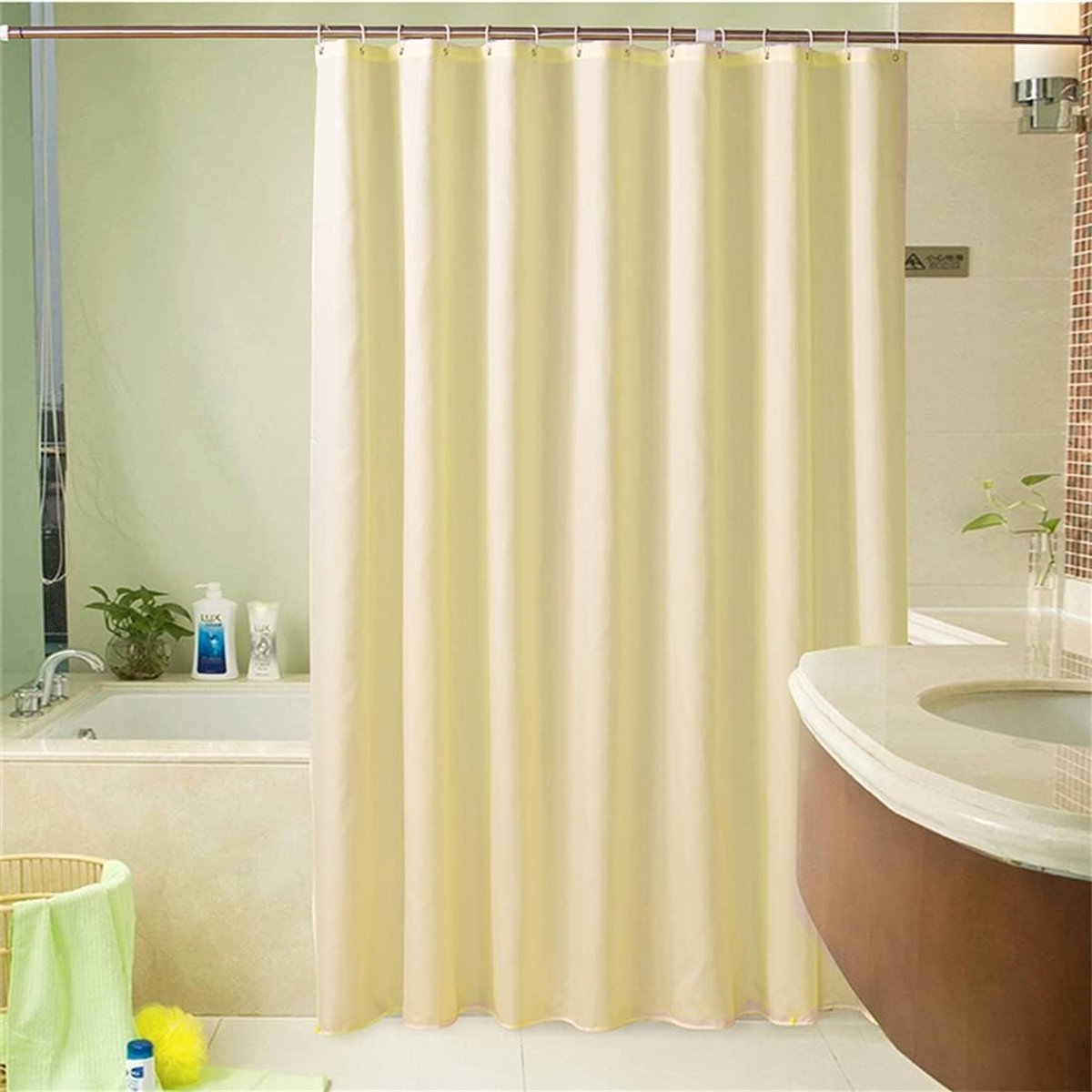SnelShoppen - Douchegordijn 240x200cm Geel - Waterdicht, Antimicrobieel, Sneldrogend, 100% Polyester - Inclusief 12 Haakjes - Badkamer Decoratie