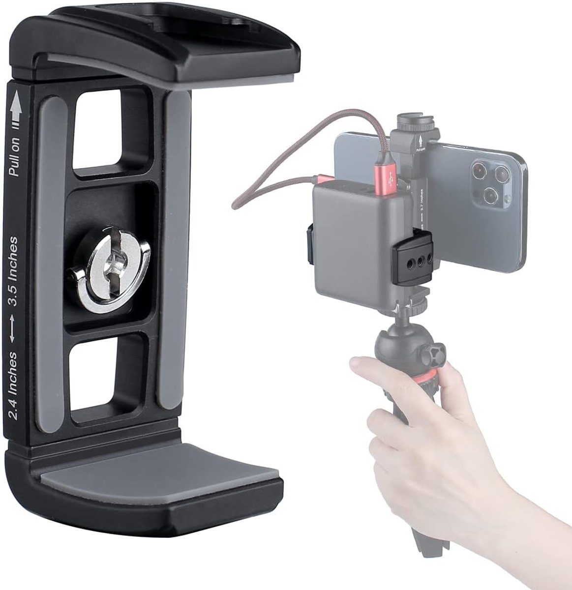 SnelShoppen - Power Bank Clamp Holder voor Telefoon & Camera, Tripod Mount met 1/4" Schroefdraad, Koud Schoen Bevestiging, Geschikt voor Dikke Hoes &