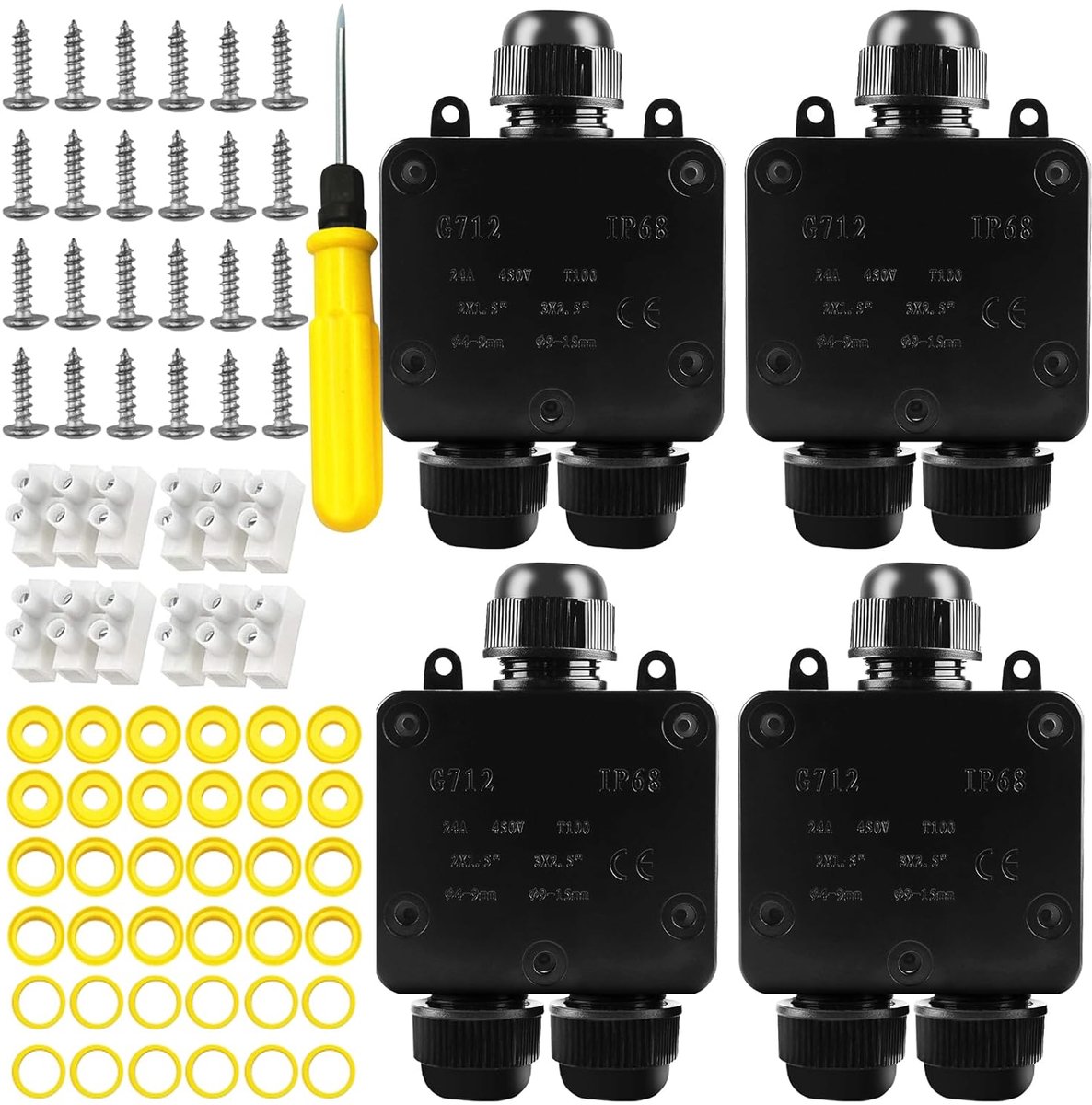 SnelShoppen - Junction Box Waterproof 4 Stuks 3-Weg Buiten IP68 Waterdicht, Elektrische Aansluitdoos voor Kabels, UV Bestendig, Schokbestendig, Voor T