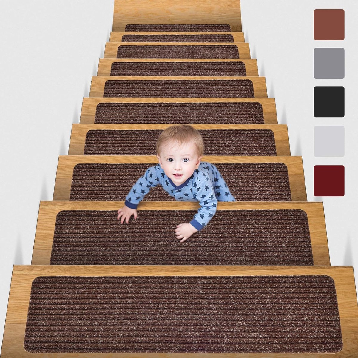 SnelShoppen - 15-Pack Antislip Trap Treden 8" x 30" - Herbruikbare Zelfklevende Treden voor Kinderen, Ouderen en Huisdieren - Bruin Polyester - Veilig