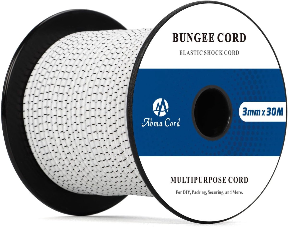 SnelShoppen - Bungee Cord 3mm 30M Elastische Touw Rubber Rope Expander voor Camping, Tarpaulin, Trailer, Rugzak, Tent, Kayak - Wit/Zwart