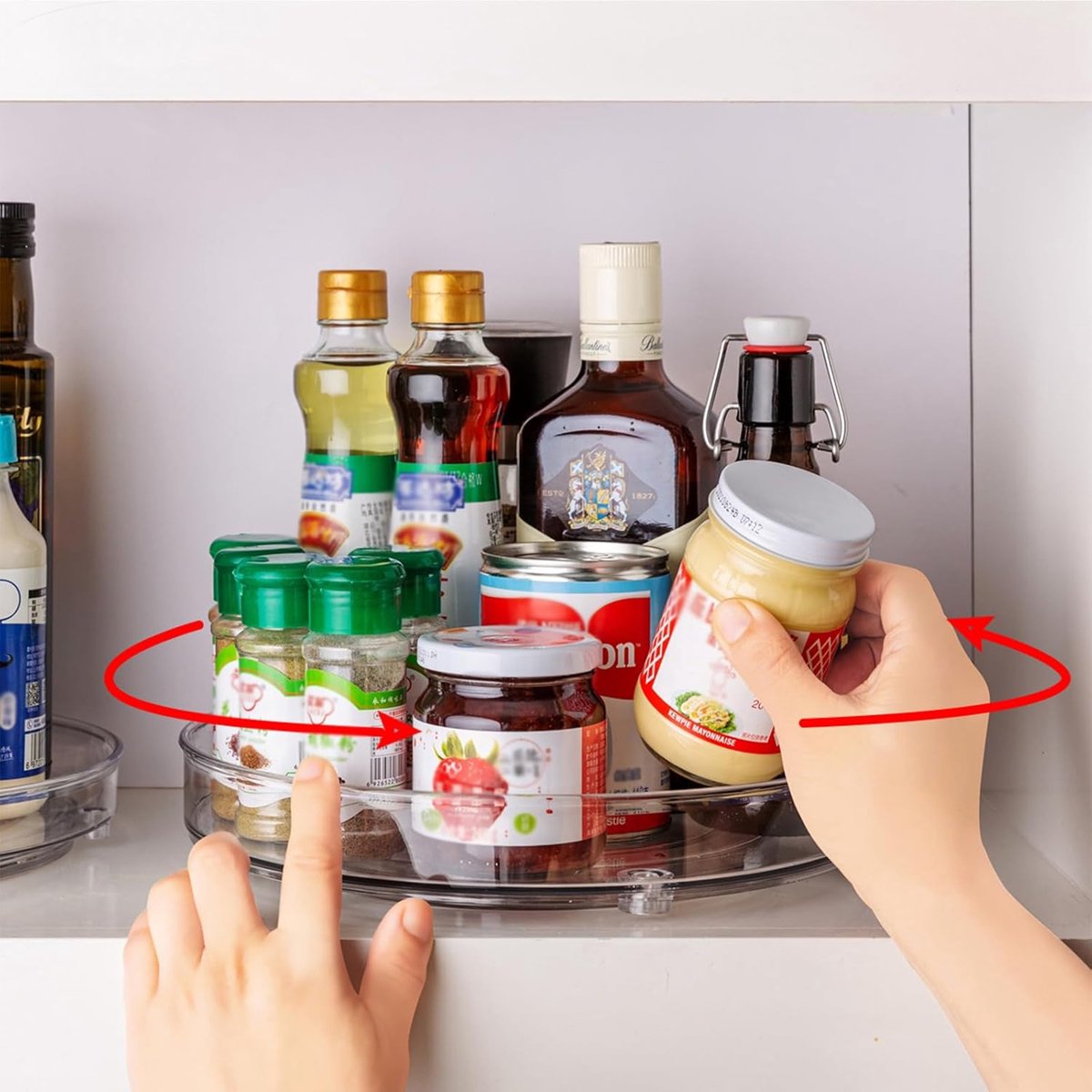 SnelShoppen - Turntable Fridge Organizer 22 cm, 360° Rotatable, Non-slip, Ruimtebesparend, PET Materiaal voor Keuken, Badkamer, Cosmetica Opslag