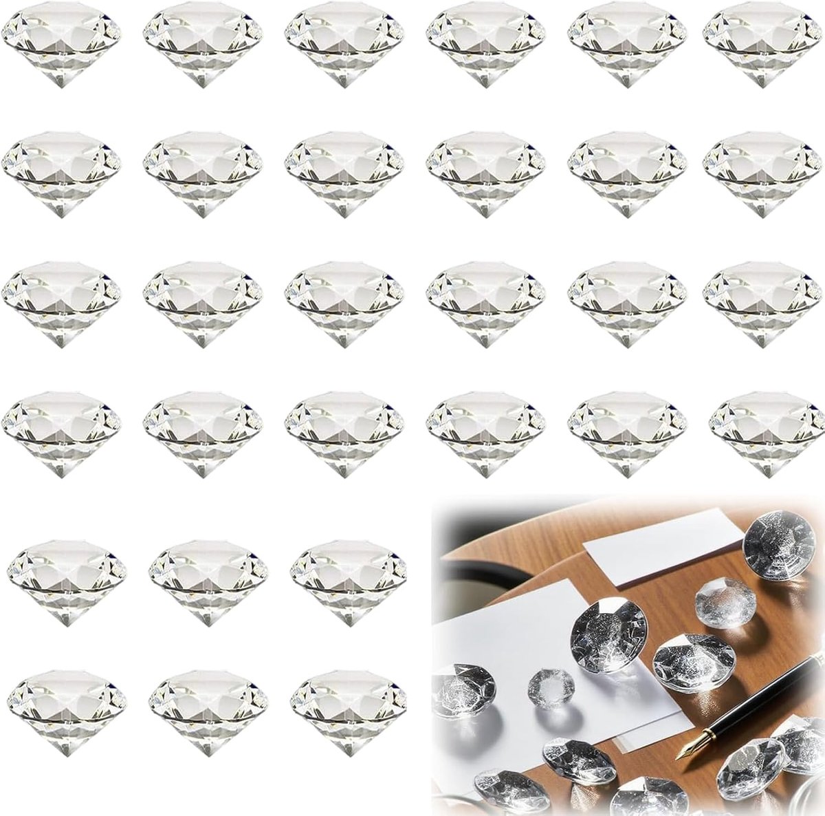 SnelShoppen - 30 Stuks 20 mm Kristallen Diamanten Decoraties voor Bruiloft, Feest, Showcase, Glanzend Glas, Transparant, Kunststof, Centraal Decor