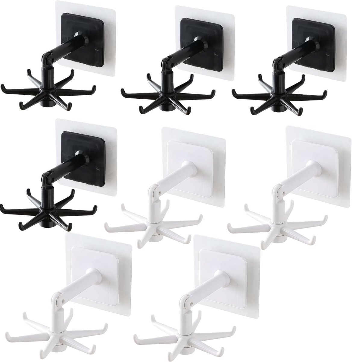 SnelShoppen - Pack van 8 360° Rotating Hook Strips - Zelfklevende Haakjes - Geen Boren - Waterdichte Keuken- en Badkamer Organizer - Multifunctionele