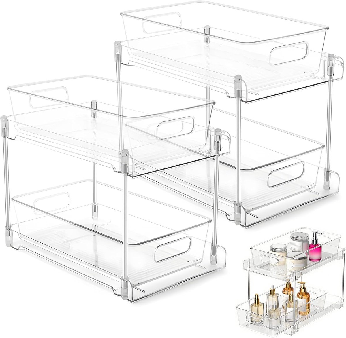 SnelShoppen - Under Sink Organizer 2 Laags, Transparante Multifunctionele Opslagdoos voor Badkamer, Keuken, Kasten en Slaapkamer - Ideaal voor Cosmeti