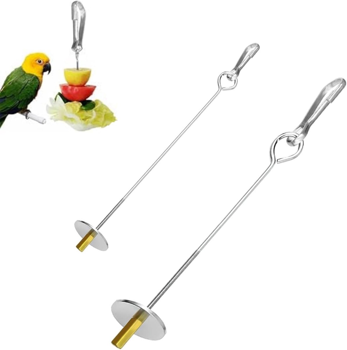 SnelShoppen - RVS Vogel Skewers 2 Stuks - Fruit Sticks en Voeder Sticks Houder voor Papegaaien - 17 cm en 22 cm - Zilver - Duurzaam en Makkelijk Schoo