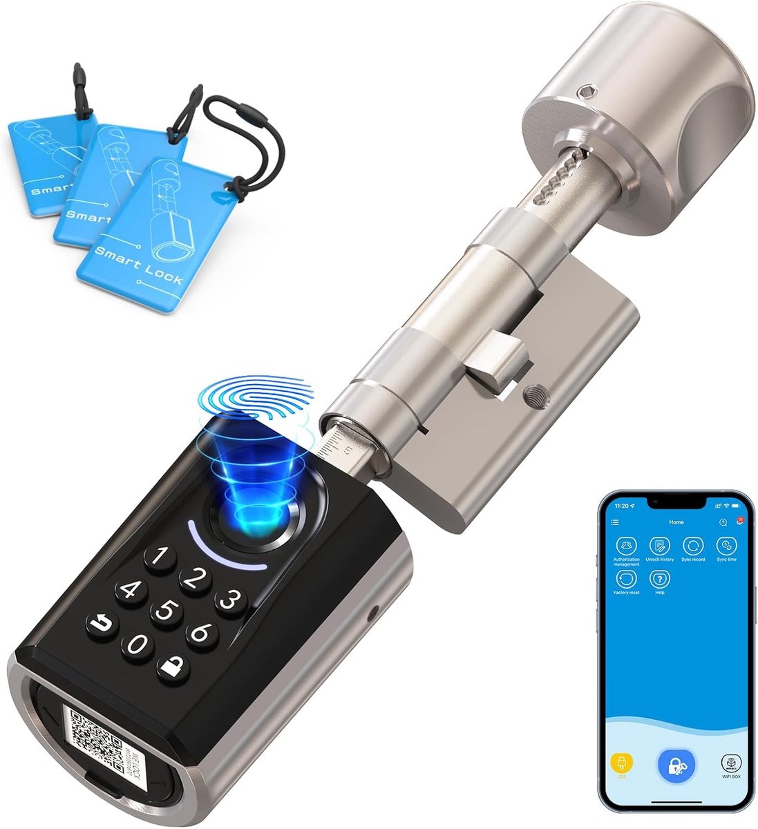 SnelShoppen - Slimme Deurslot met Vingerafdruk, Code, App & RFID - Elektronisch Slot voor Voorportaal - Instelbare Cilinder 30-70mm - Veiligheid en Ge