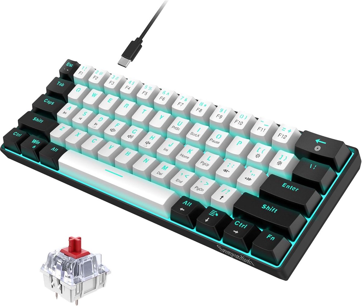 SnelShoppen - Compacte 60% Gaming Toetsenbord met 61 Anti-Ghosting Toetsen, Blue LED Achtergrondverlichting, Ultra Compact en Draagbaar, Ideaal voor G