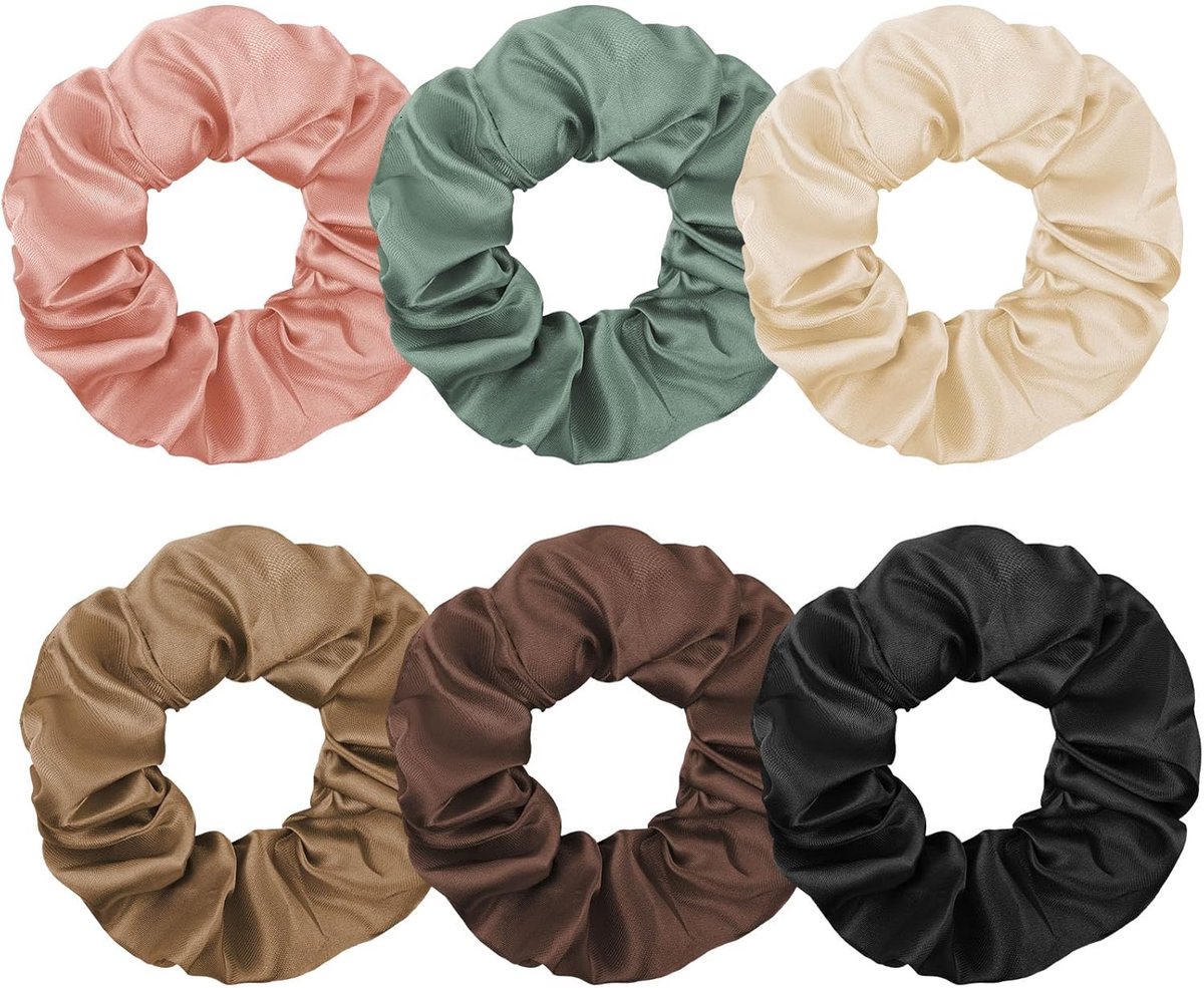 SnelShoppen - Grote Satin Haar Scrunchies voor Vrouwen en Meisjes, Zachte Haar Bobbels, Luxe Scrunchy Ponytail Houder, Elastische Haarbanden, 6 Stuks,