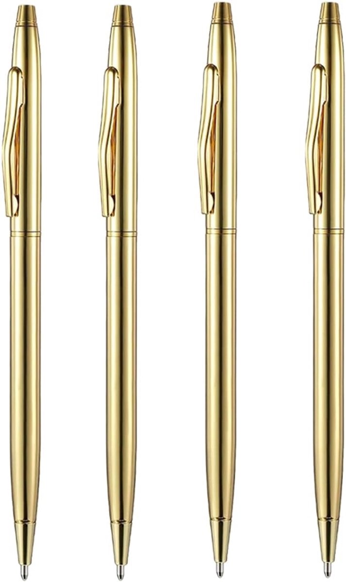 SnelShoppen - 4 Pcs Slim Metal Balpen, Retractable Balpennen met Blauw Inkt 0.5mm voor Kantoor, Studenten, Zakelijk Gebruik, Geschenk, Trouwerij, Eleg