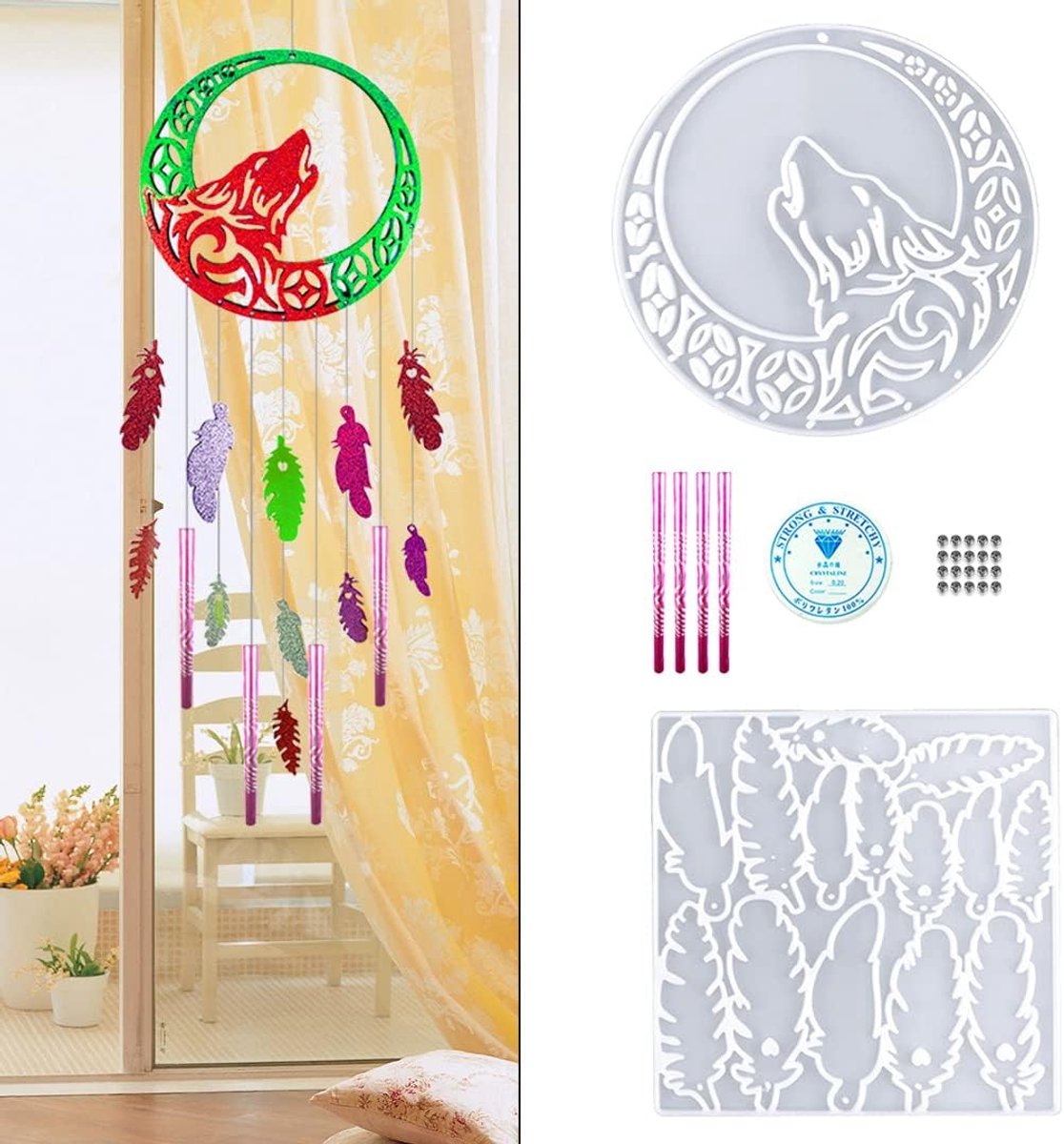 Thijox - Wolf Wind Chime Kit - DIY Epoxy Hars Mallen voor Dier Muur Decoratie - Volwassen Ambachtelijke Benodigdheden voor Tuin en Huis - Creatieve Ho
