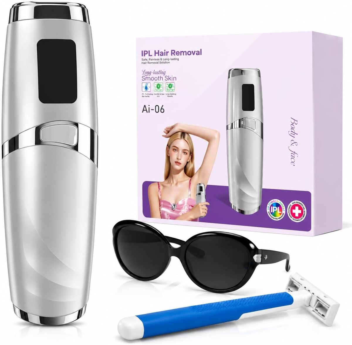 SnelShoppen - IPL Epilator voor Dames met Lichtpuls en Gecontroleerde Temperatuur - Elektrische Ontharingsset voor Gezicht, Oksels, Armen en Benen - 9