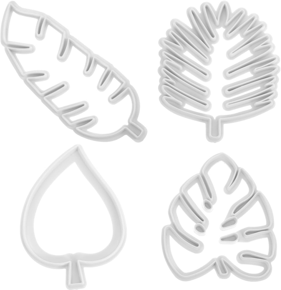 SnelShoppen - 4 Pcs Tropical Leaves Cookie Cutters - Fondant Mallen voor Hawaii Palmboom en Bladeren - Plastic - Herbruikbaar - Ideaal voor Cupcakes,