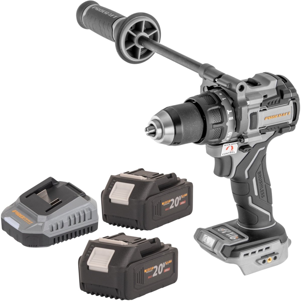 ProCraft Industrial CD20C-BB accu-slagboormachine 20 V 120 Nm borstelloos + 2x accu 4,0 Ah + oplader