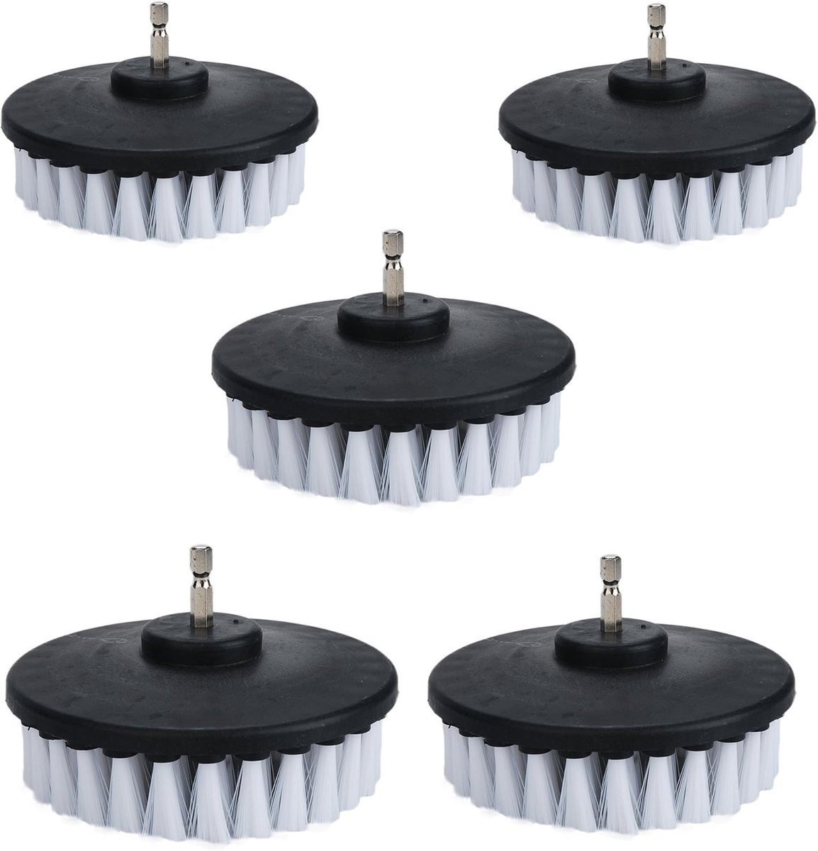SnelShoppen - Set van 5 Witte Zachte Borstels 4 Inch met Snelle Veranderhandle voor Auto, Boot, Stoel, Tapijt, Meubel en Douchedeur