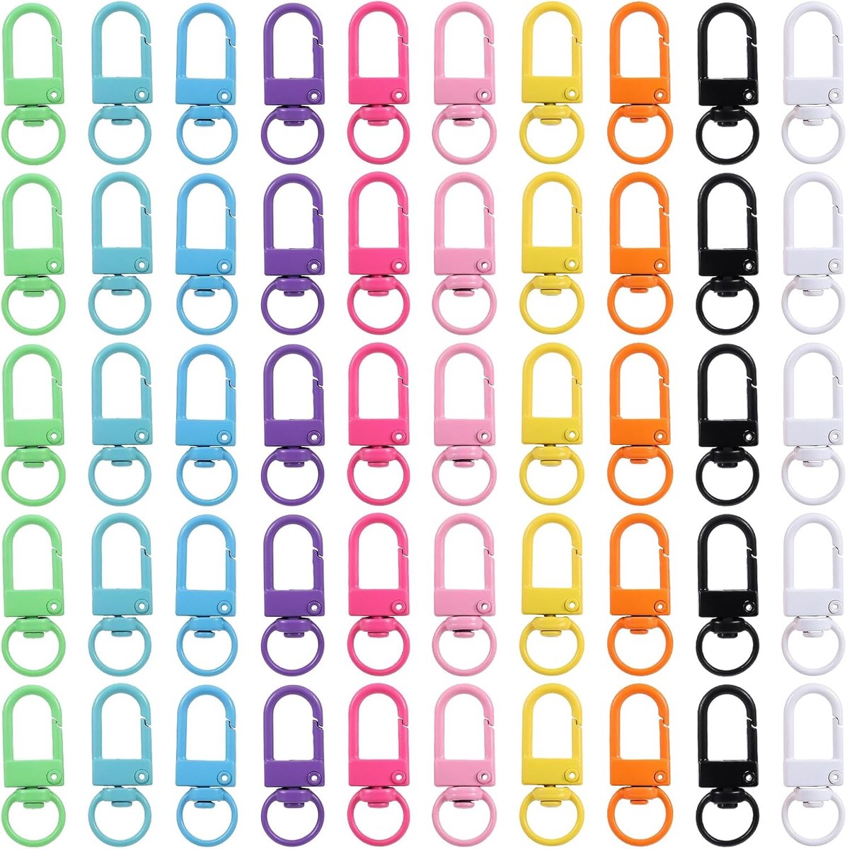 SnelShoppen - Pack van 50 Mini Carabiners, Sleutelhangers, Metalen Haakjes, Kleurige Carabiner Haken, Ideaal voor Tassen, Sleutels, Camping en Feesten