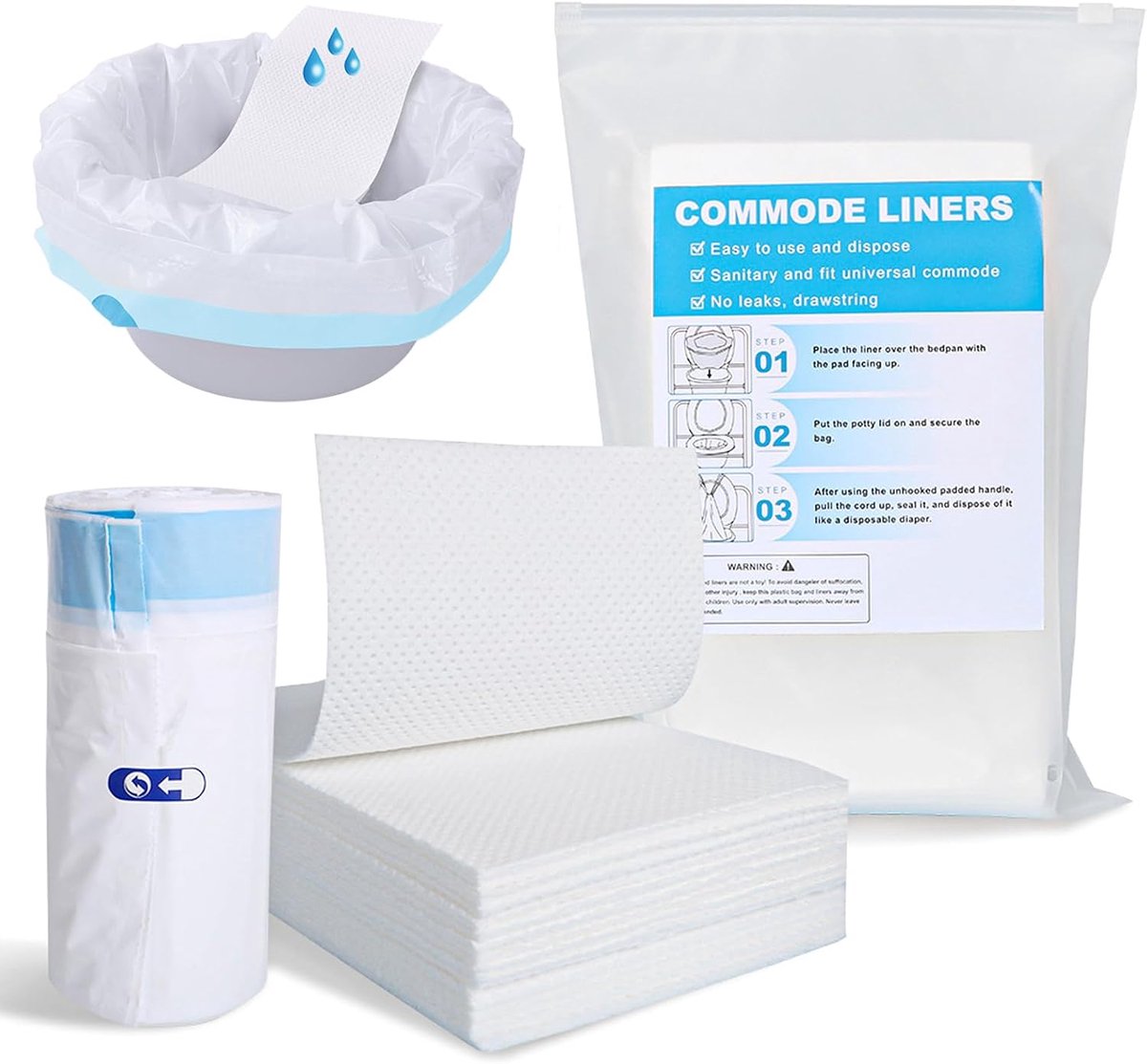 SnelShoppen - 20 Stuks Toiletzakken met Absorberende Pads | Draagbare Bedpot Inserts, Super Absorberend, Lekvrij, Medisch Polyethyleen, Ideaal voor Re