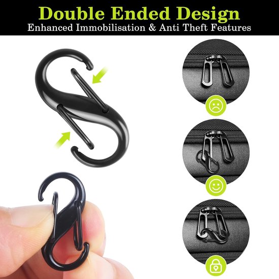 Set van 20 kleine metalen S-karabiners met 2 openingen, ideaal voor outdoor activiteiten zoals wandelen, kamperen en reizen, 25 mm — afbeelding 3