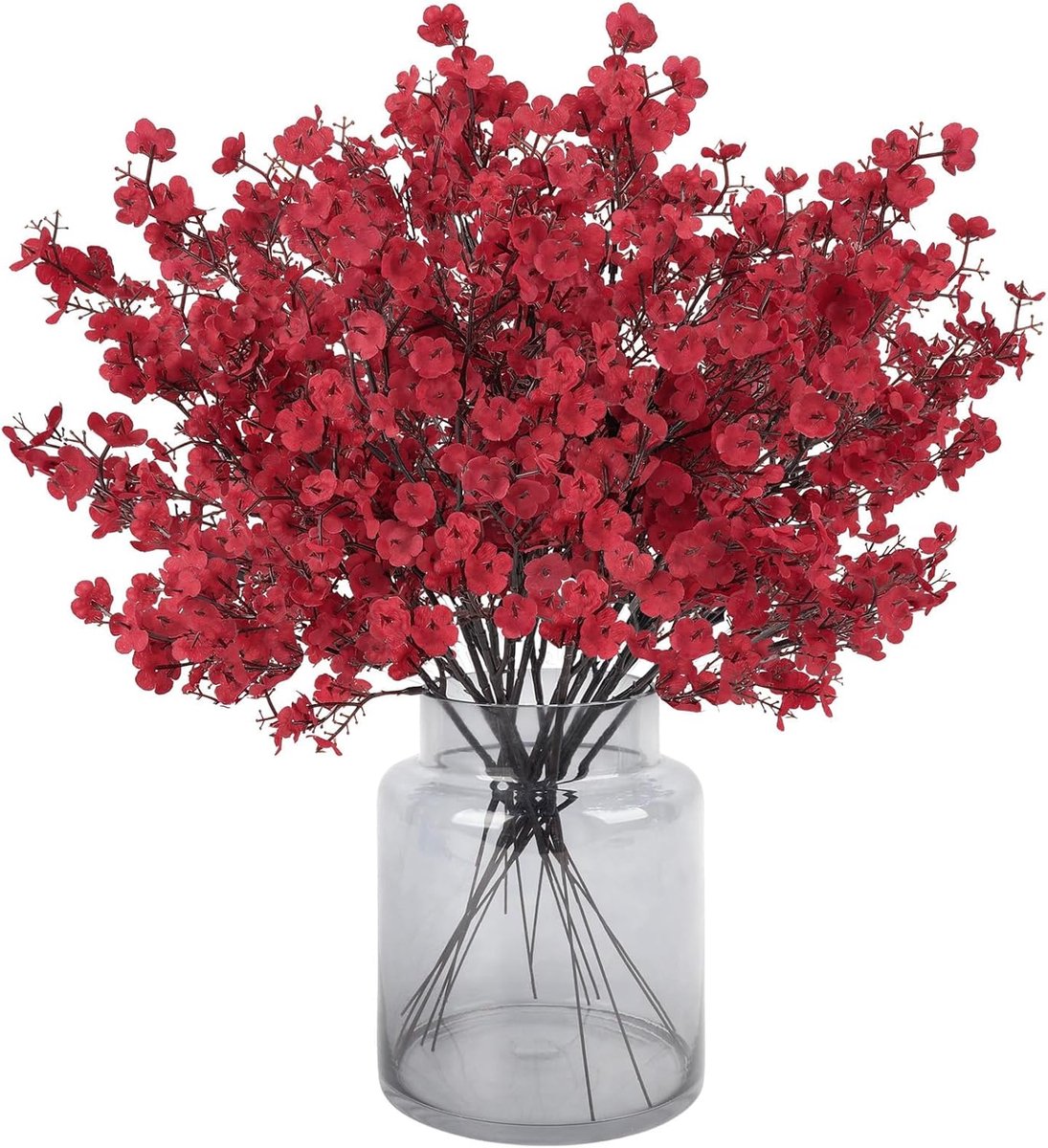 SnelShoppen - 12 Stuks Kunstbloemen Gypsophila - Nepp bloemen van Zijde voor Binnen- en Buitendecoratie - Rode Baby's Breath voor Bruiloft, Feesten, T