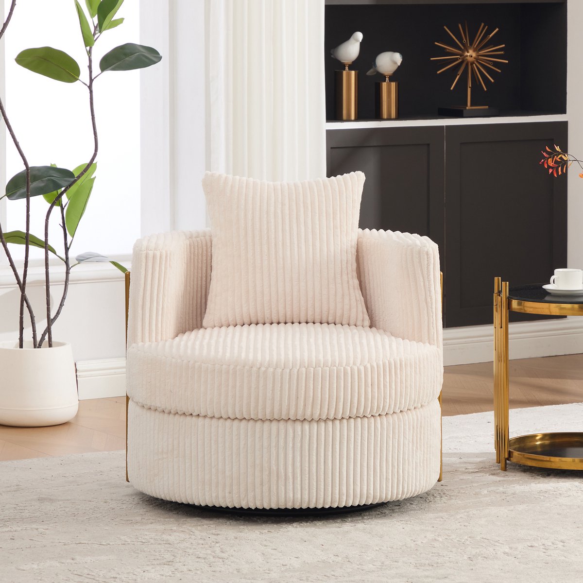 STILVORA Fauteuil 79 x 76 x 78 cm - 360 Graden Draaibaar Met Verborgen Opbergruimte - Voor Woonkamer En Slaapkamer - Cord Beige