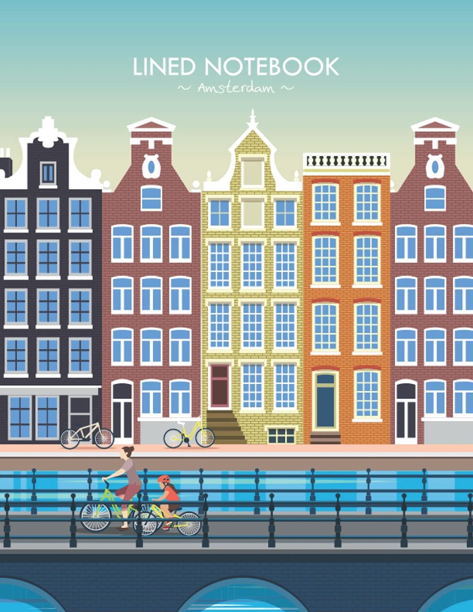SnelShoppen - Groot Gelijnd Notitieboek met Illustratie van Amsterdamse Architectuur - 8.5x11 Inch - 120 Pagina's - Perfect voor Notities, Dagboeken e
