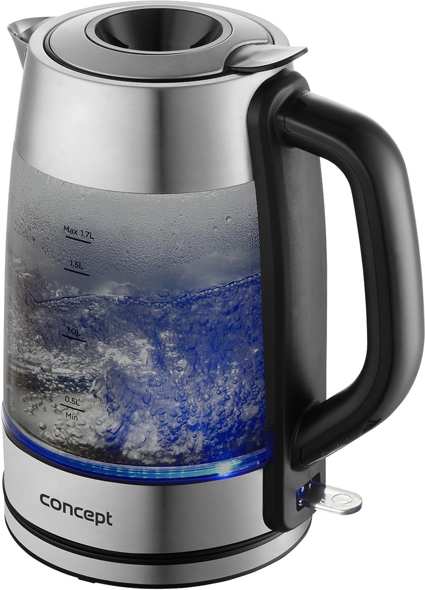 SnelShoppen - Glazen Waterkoker 1.7L - Moderne Theeketel met Deksel - Hoogwaardige Afwerking voor Thuisgebruik, Koken, en Feestjes