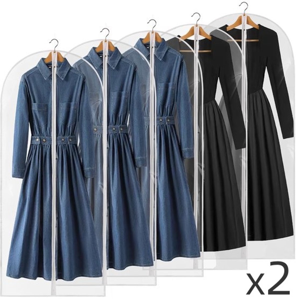 55 inch (ca. 139,7 cm) volledig doorzichtige kledinghoes om kleding in op te hangen – waterdichte plastic kledinghoes met ritssluiting – geschikt voor lange jassen, jurken en trenchcoats (set van 10 stuks) – 60 x 140 cm – doorschijnend