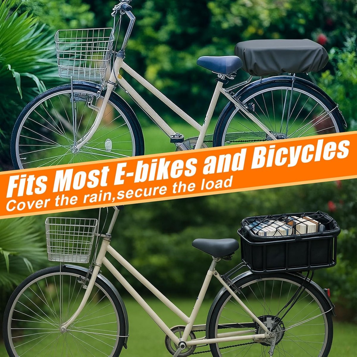 SnelShoppen - Fietsmand achter met Luggage Net en Waterdichte Cover, Stalen Bagagedrager voor Winkelen, Reizen en Huisdieren, Geschikt voor de meeste