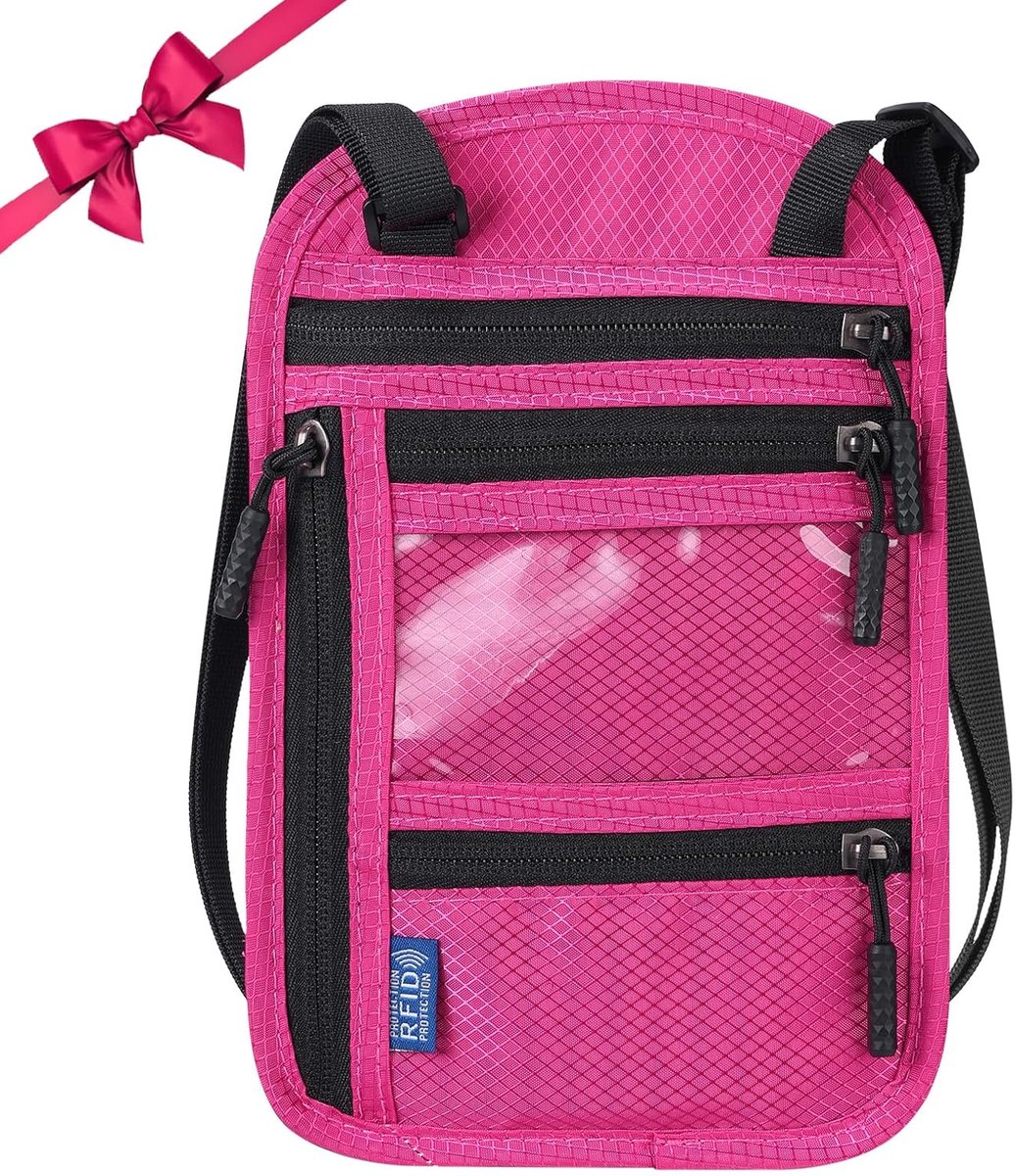 SnelShoppen - Travel Document Bag voor Dames en Heren, Paspoort Accessoires met 5 Compartimenten, RFID Bescherming, Roze-A, Compact en Stijlvol voor R