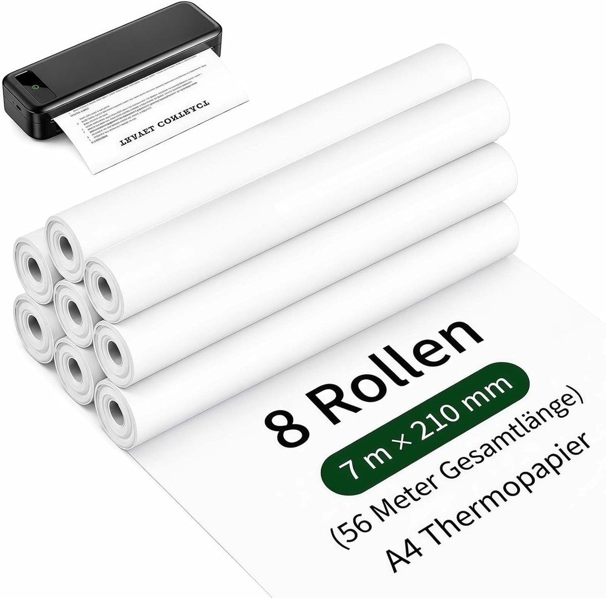 SnelShoppen - 8 Rollen A4 Thermisch Papier voor Draagbare Printers, 210 x 30 mm, 7 m per Rol, Ideaal voor Documenten, Foto's, Notities en Facturen