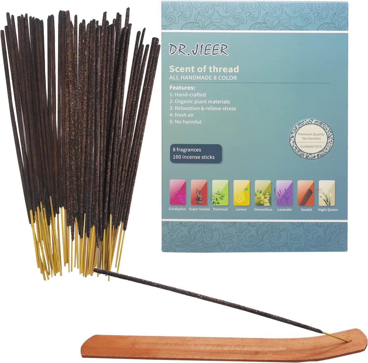 SnelShoppen - Incense Sticks Gift Set - 160 Sticks - Lavendel, Patchouli, Sandelhout, Osmanthus, Citroen, Vanille, Nachtlavendel, Sandelhout Fan + Inc