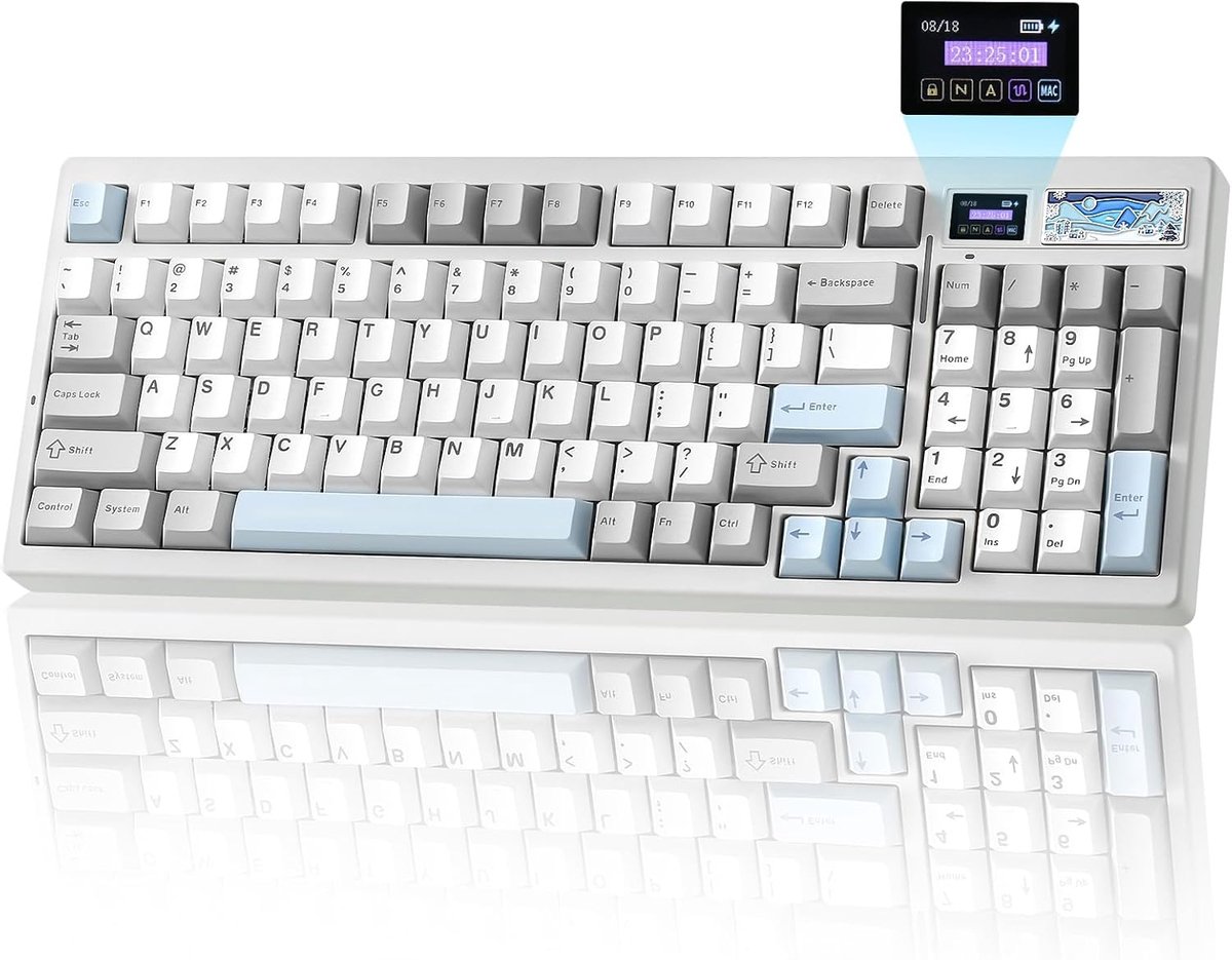 SnelShoppen - Draadloos Mechanisch Gaming Toetsenbord met LCD Scherm, QMK/VIA Programmeerbaar, BT/2.4G/USB-C, Gasket Mounted, Hot Swap RGB, 96% Indeli