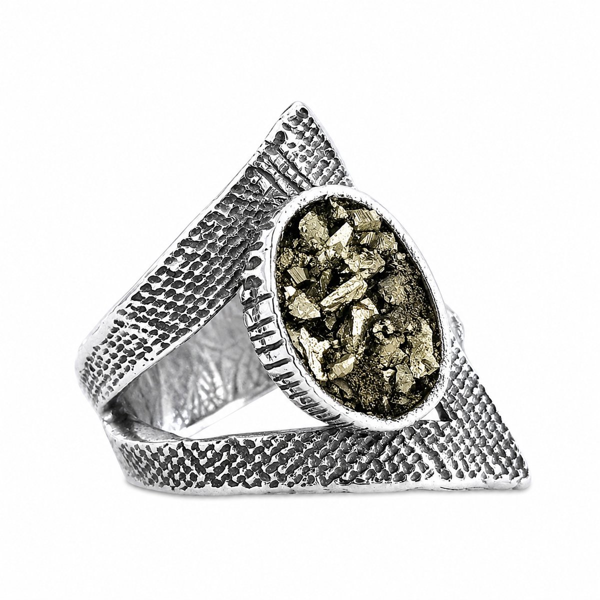 HAYAN Geometry zilveren ring dames met pyriet steen - 925 zilver