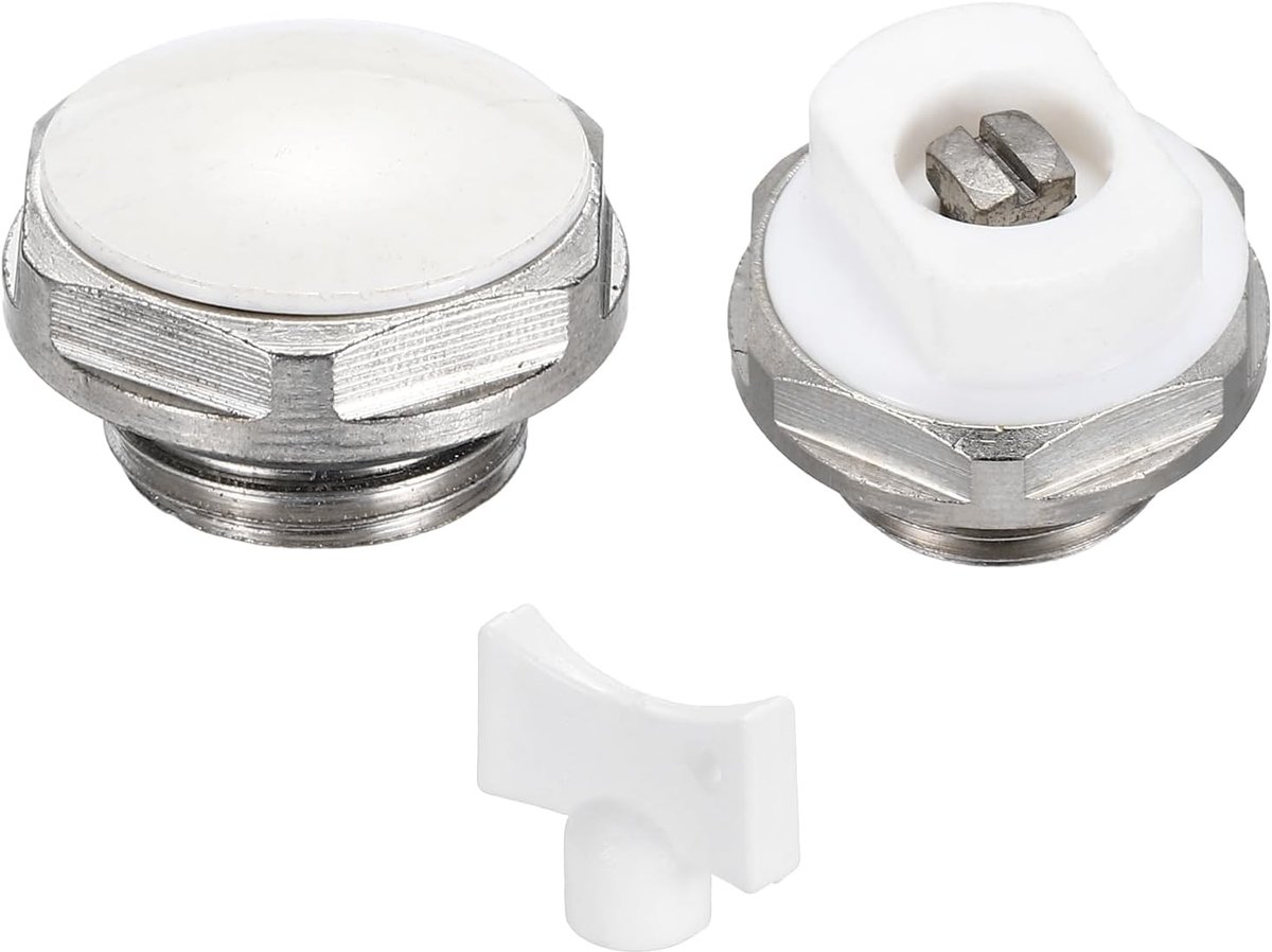 SnelShoppen - Radiator Vent Stop Valve Set 3/8 Inch BSP, Handmatige Stopkraan met Sleutel, Verchroomd Messing, Voor Radiatoren, Zilver Wit