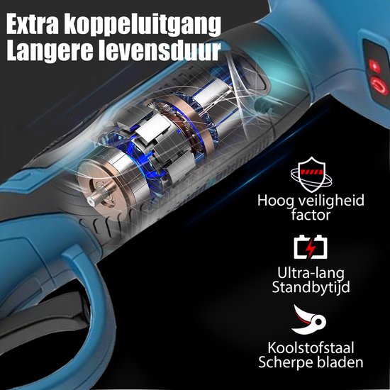 Elektrische Snoeischaar voor Tuin, 2 Verwisselbare Koolstofstalen Bladen, Max 25mm Takken Snijden, Ergonomische Accu Snoeigereedschap voor Fruitbomen en Struiken — afbeelding 2