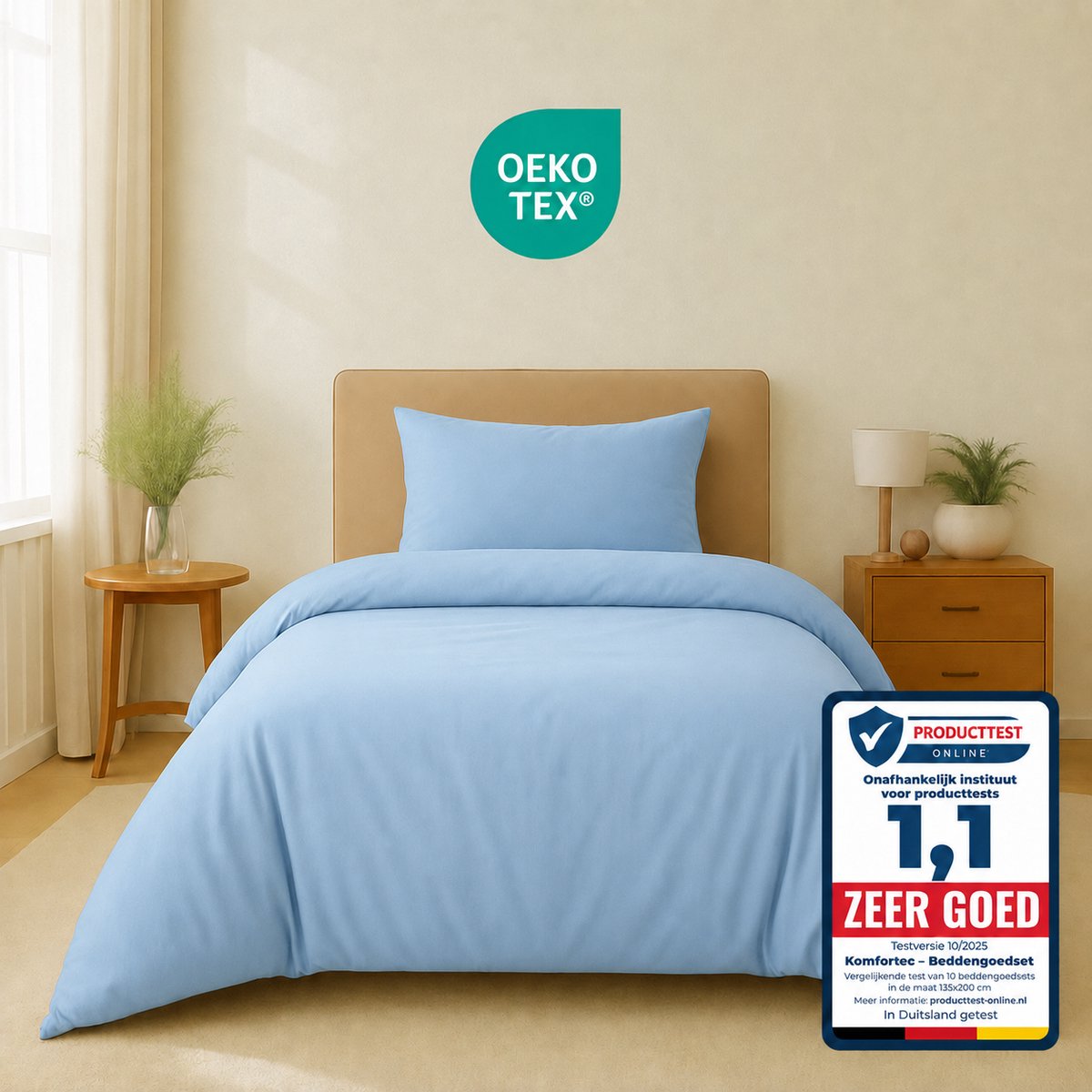 Komfortec Premium Dekbedovertrek 135x200 cm + Kussensloop 40x80 cm - 100% Microvezel - 90 g/m² - 2-Delige Superzachte Beddengoedset - met Rits - Lichtblauw