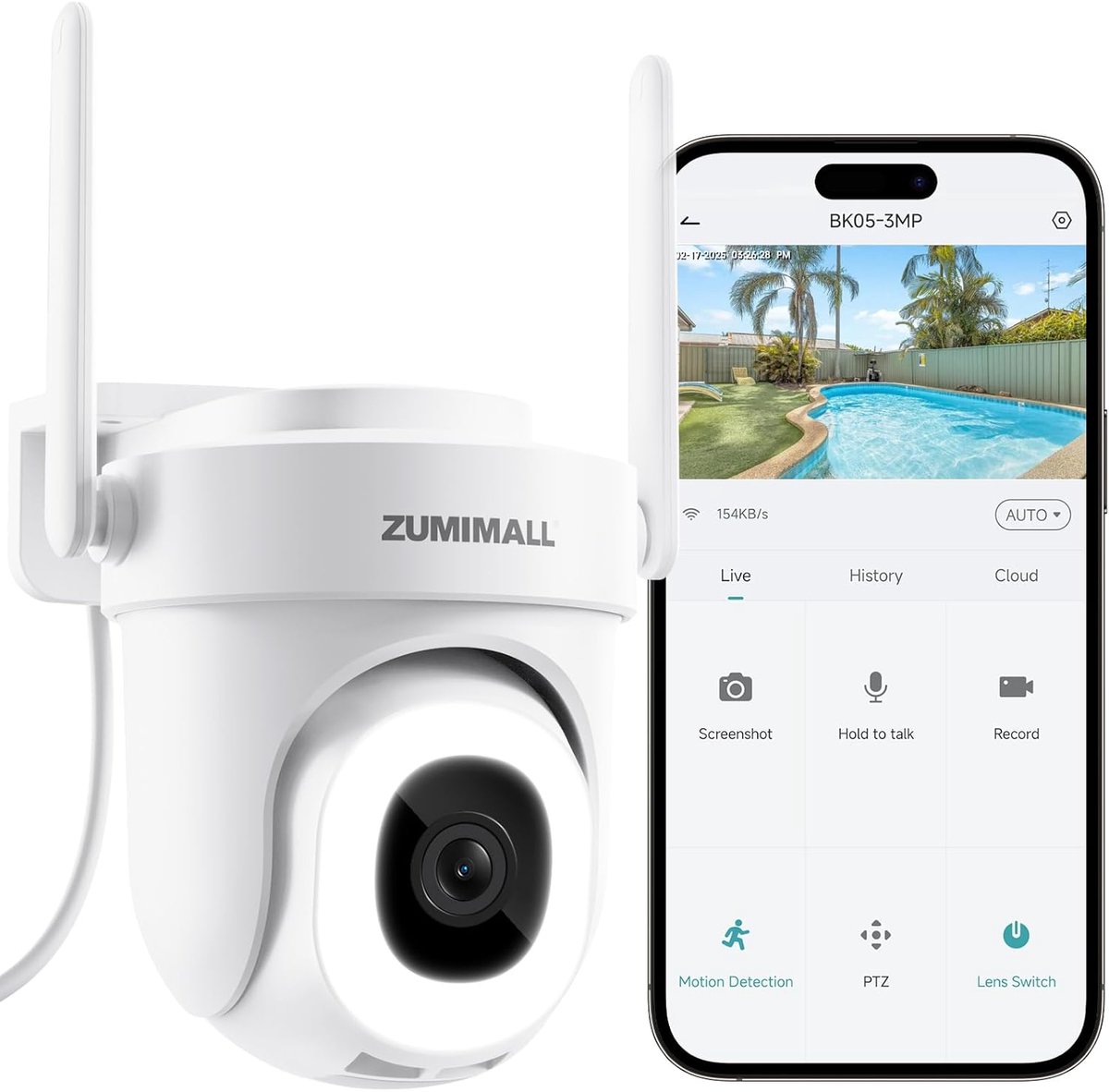 SnelShoppen - 3MP Buiten Camera met 355°/90° Schwenkbaar, Dualband 2,4GHz/5GHz, Kleuren Nachtsicht, PIR Bewegingsmelder, Personen/Auto Detectie