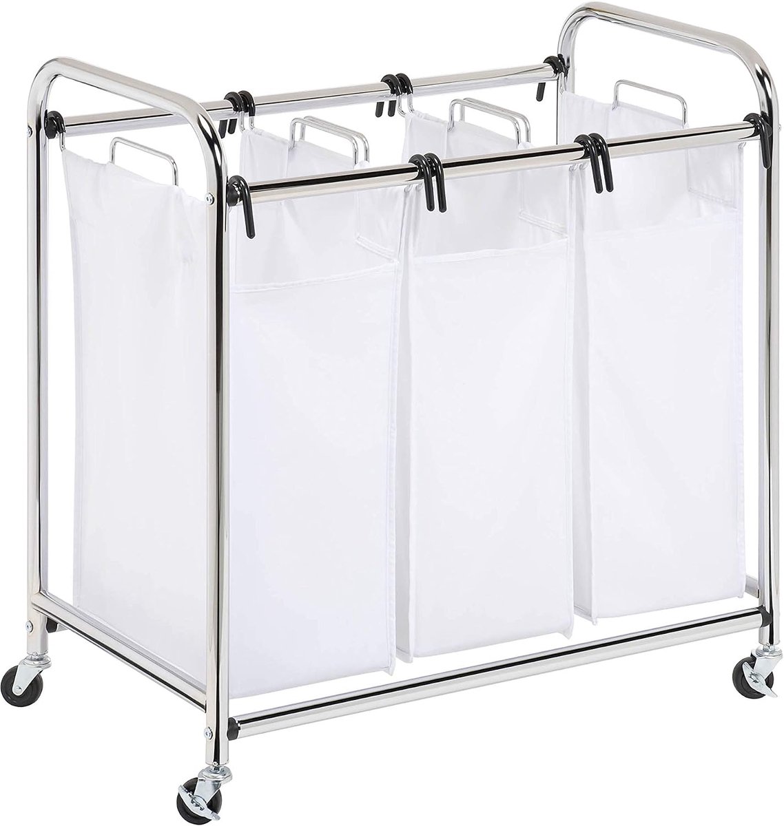 SnelShoppen - Heavy Duty Triple Was Sorter met 3 Verwijderbare Bins, Roestvrijstalen Frame, Witte Polycotton, Voor Thuisgebruik, Efficiënt Sorteren, 3