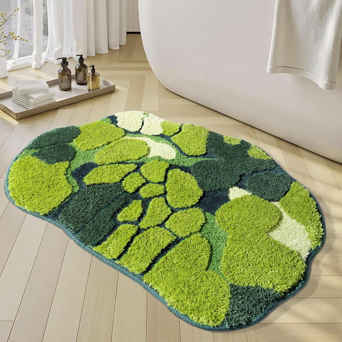 SnelShoppen - Groene Mos Badkamer Mat - Schattige Blad Badmat, Antislip, Zachte Microvezel, Waterabsorberend, Aesthetic Groene Badkamer Decoratie, Boh
