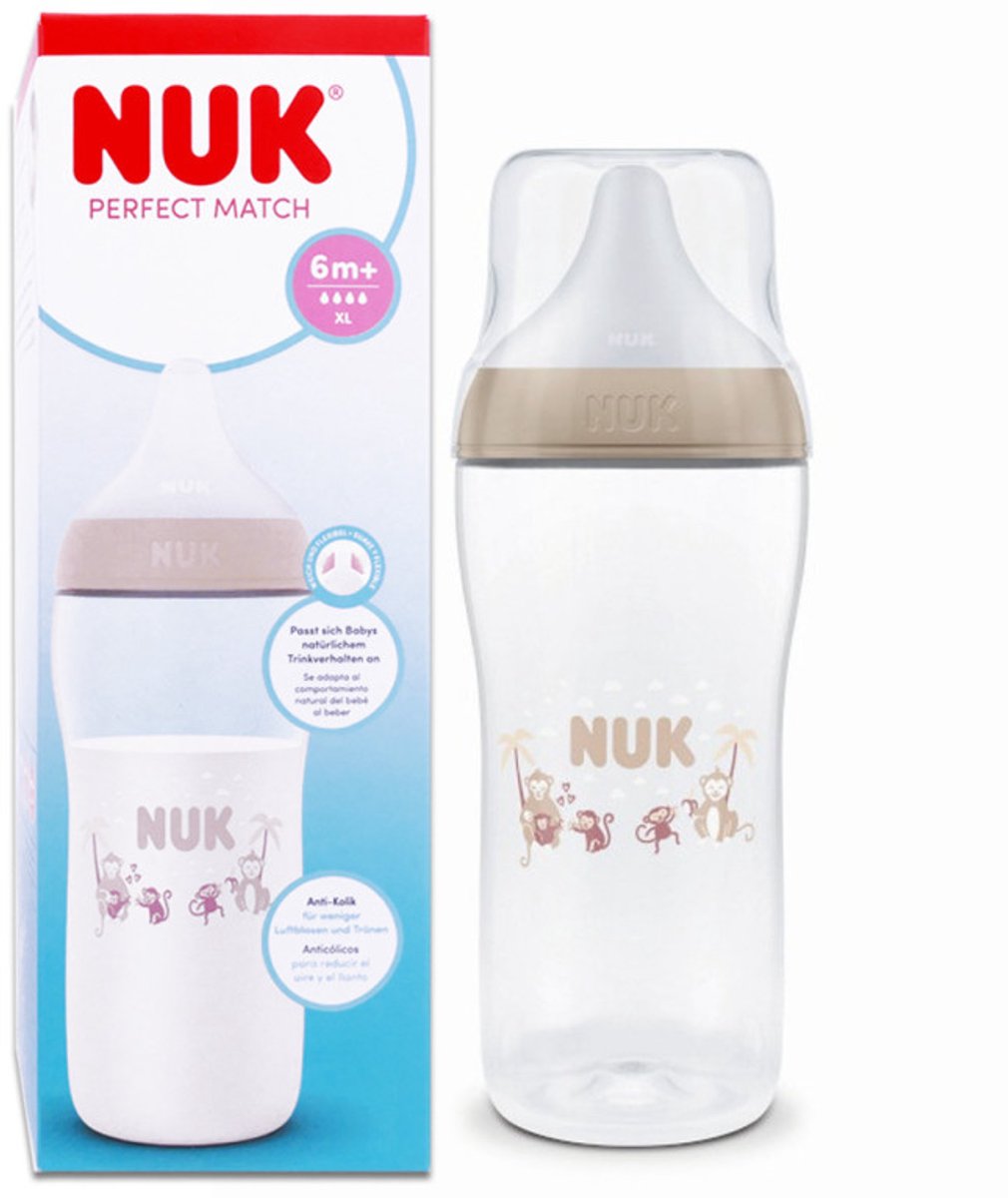 NUK Perfect Match PP | 360 ml | babyfles | speen XL | 6+maanden | beige