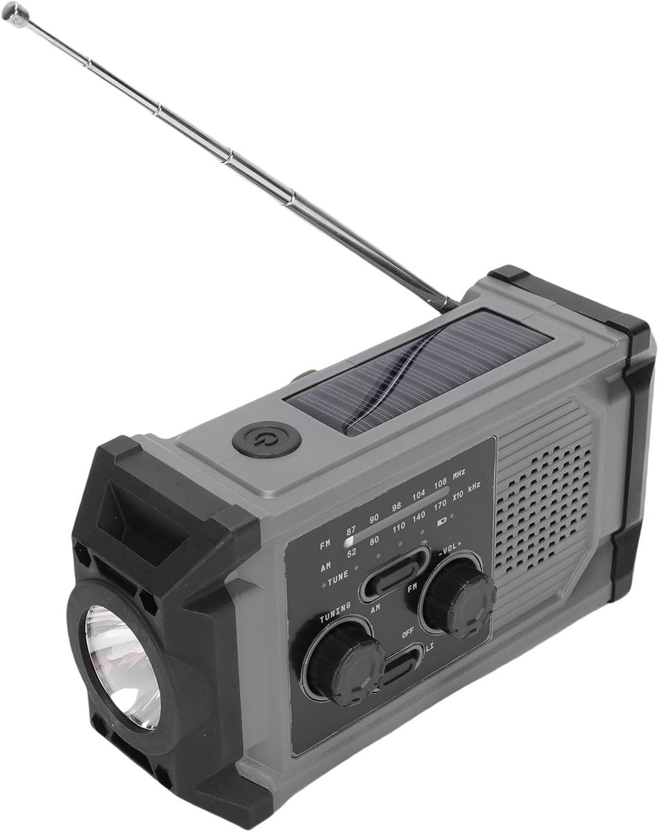 SnelShoppen - Luocute Solar Hand Crank Radio - AM FM Noodradio met LED Zaklamp, Power Bank, 2000mAh Batterij, Ideaal voor Camping en Overleven