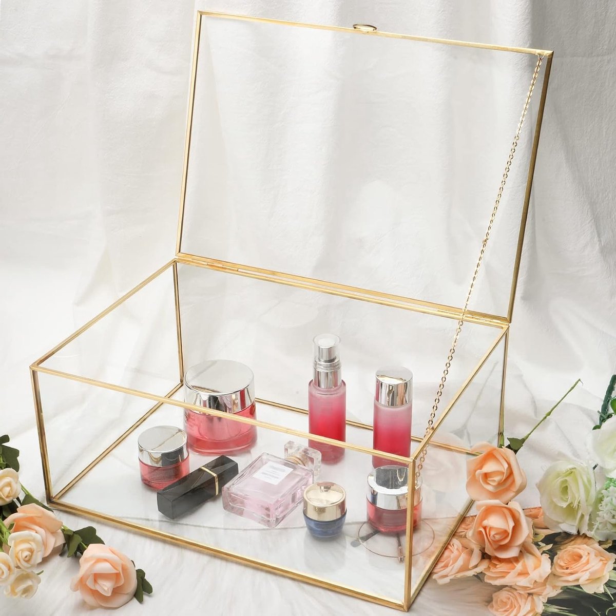 Grote Vintage Glazen Doos, 33 x 23 x 14 cm, Retro Sieradenopberger, Terrarium en Decoratie voor Bruiloft en Verjaardag