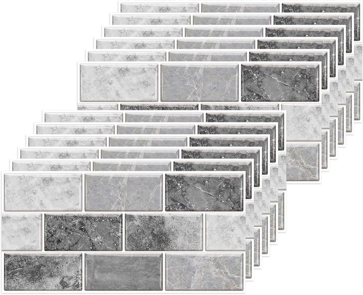 SnelShoppen - Tile Stickers - Wandstickers voor Keuken en Badkamer - PVC, Decoratieve Tegels, Grijs, 15 x 30 cm (Pack van 24)