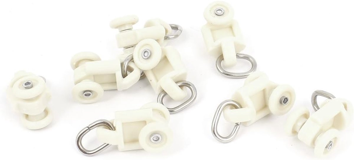 SnelShoppen - 8 Stuks Plastic Gordijnrail Rollen met 10 mm Diameter Wielen - Wit - Voor Gordijnen, Raamdecoratie en Thuisgebruik