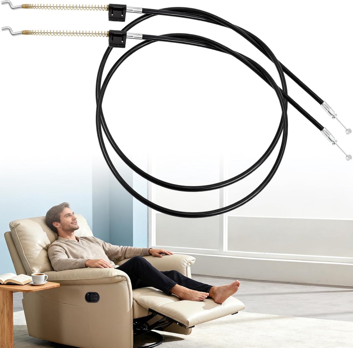 SnelShoppen - Universele Vervangingskabel 94 cm voor Relaxstoelen en Sofas, Stalen Trekdraad voor Reparatie Mechanisme, Met S-Haak (2 Stuks)